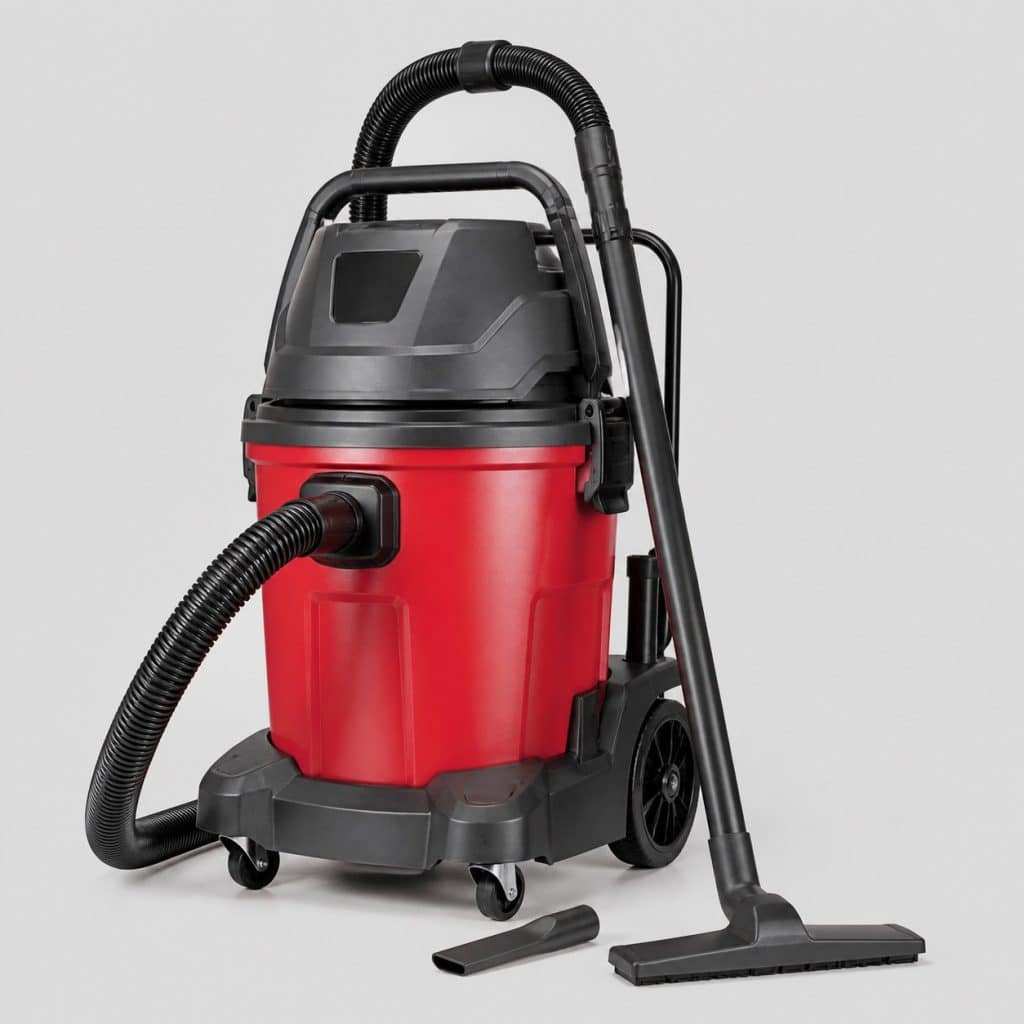 Aspirateur eau et poussière puissant rouge et graphite à cuve 25 L et 280 mbar