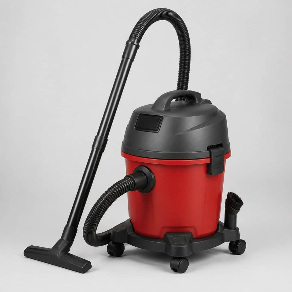 Aspirateur eau et poussière compact rouge et graphite à cuve 15 L