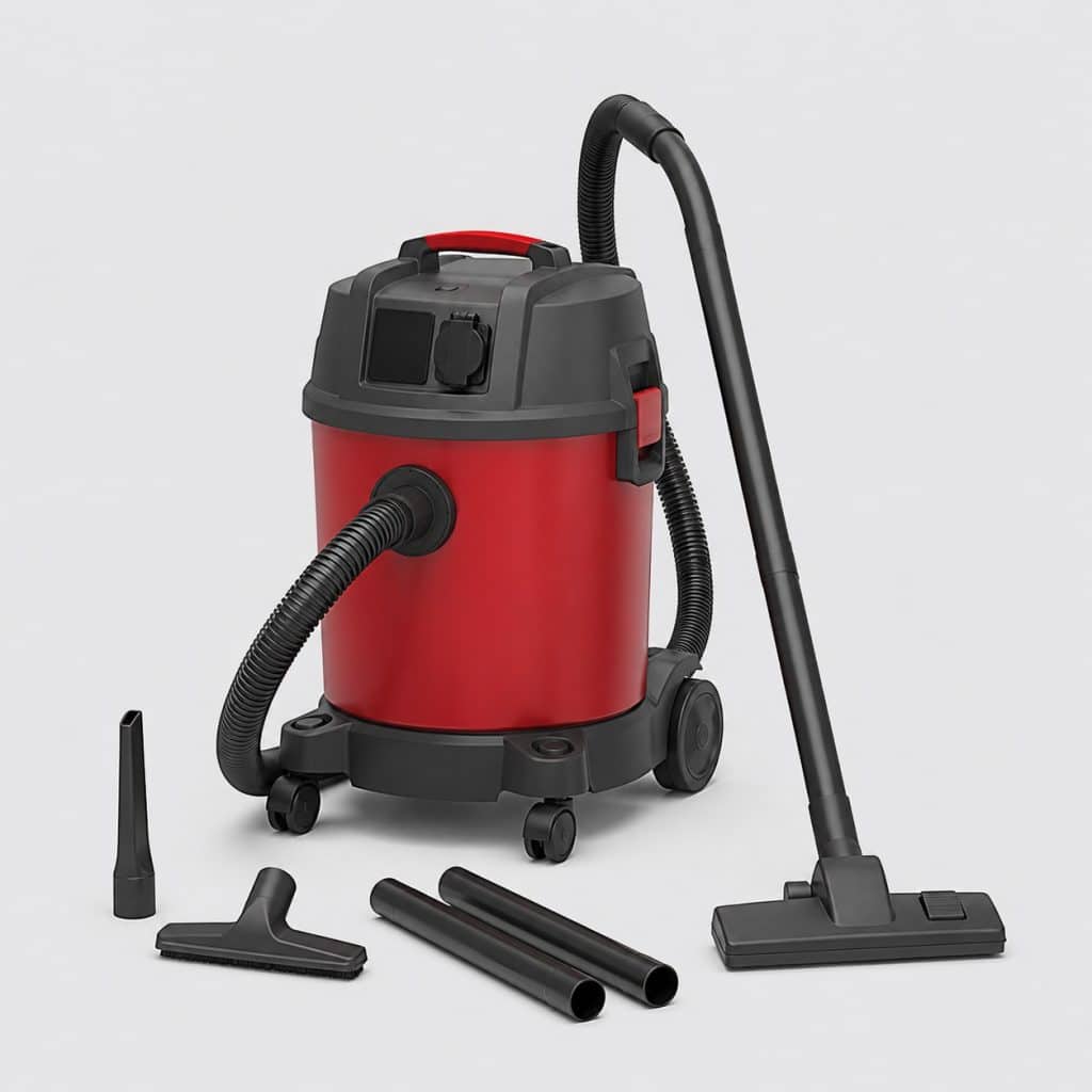 Aspirateur eau et poussière de chantier rouge et graphite à cuve 27 L anti-choc