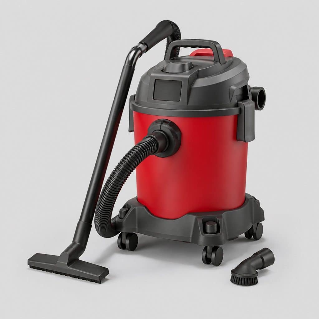 Aspirateur eau et poussière polyvalent rouge et graphite à cuve 20 L sur roulettes
