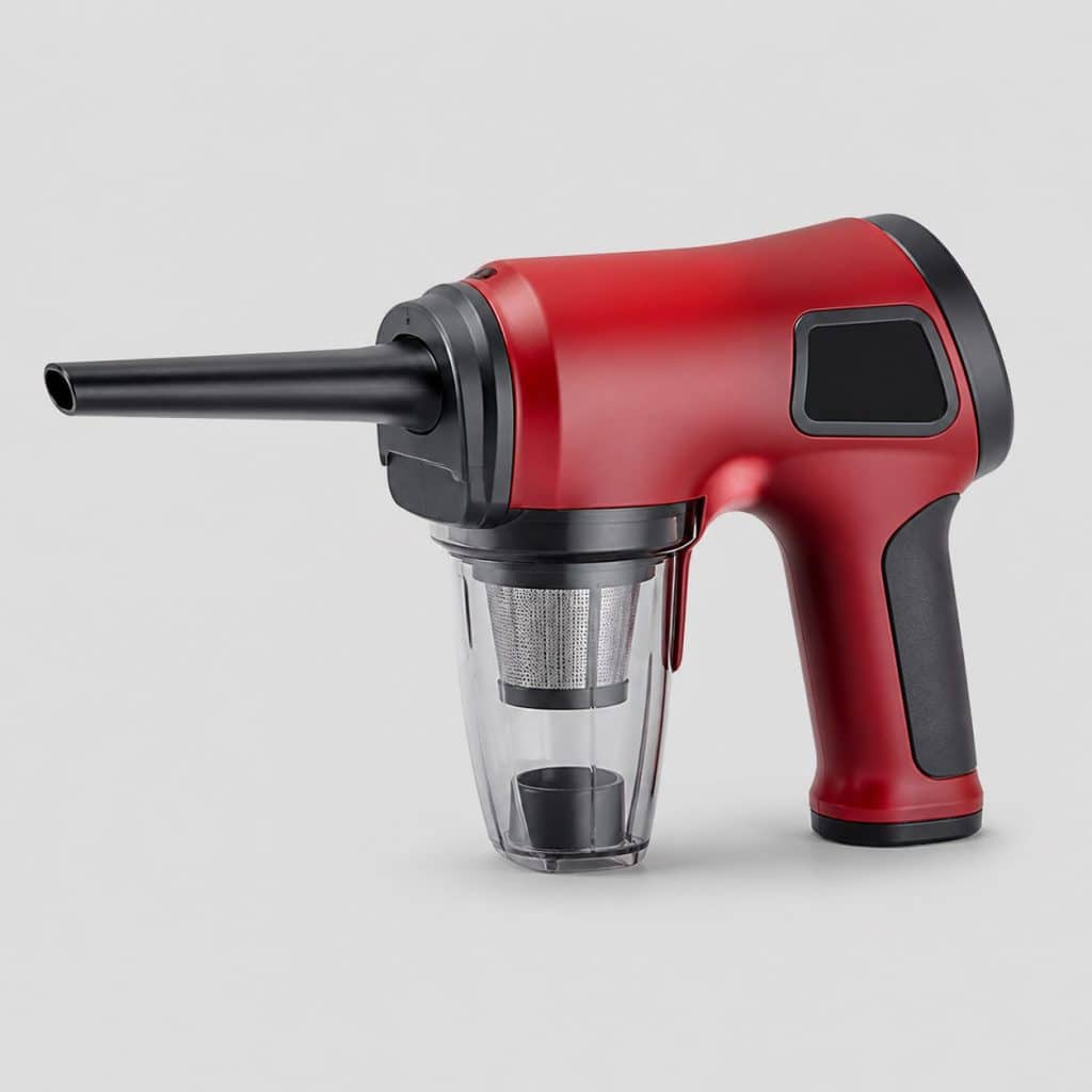 Aspirateur souffleur de voiture compact rouge et graphite avec buse fine