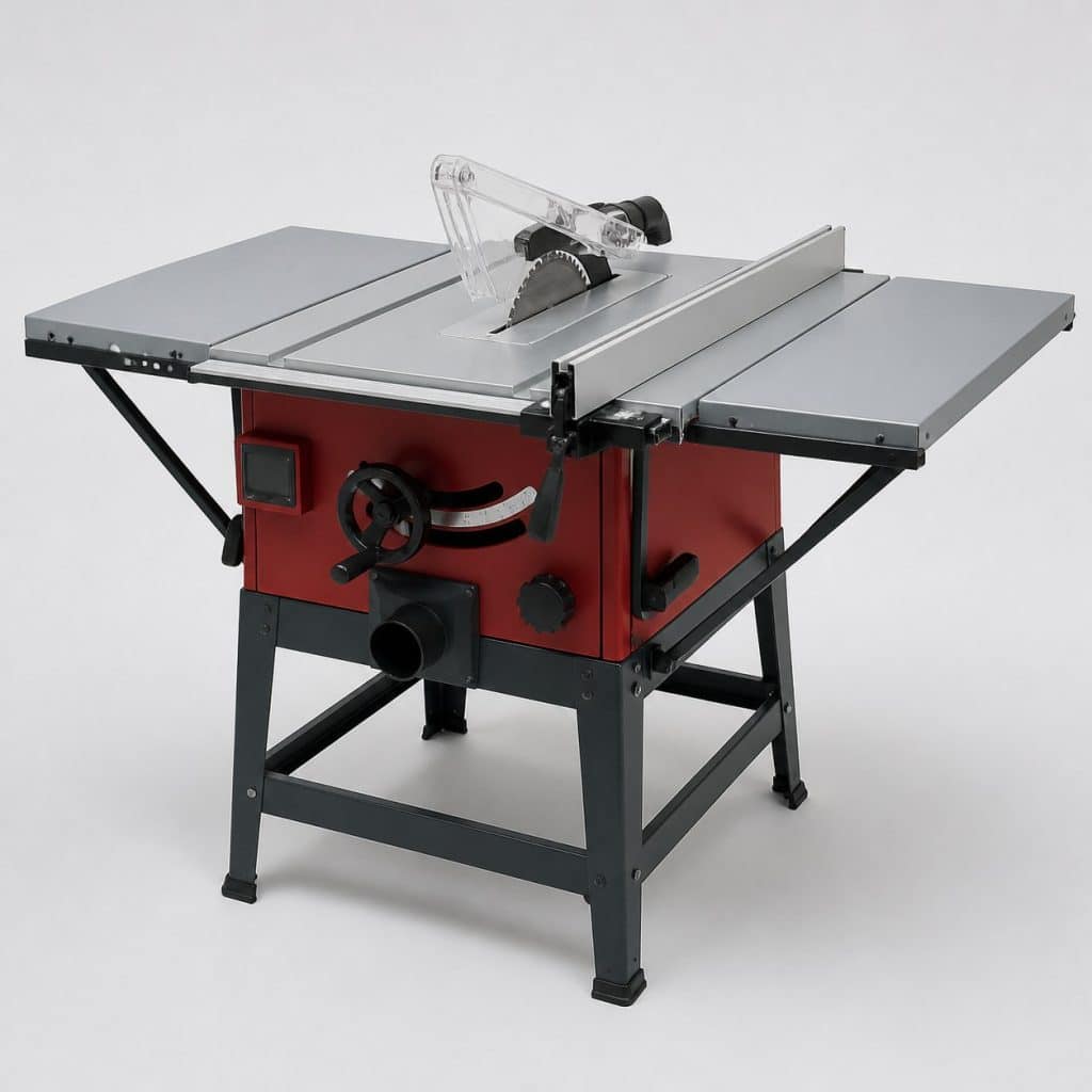 Scie sur table d'atelier rouge et graphite à grand plateau