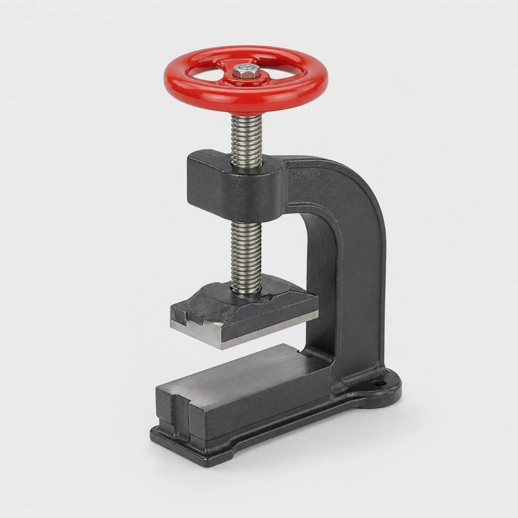 Serre-joint à visser avec grand volant rouge et corps acier