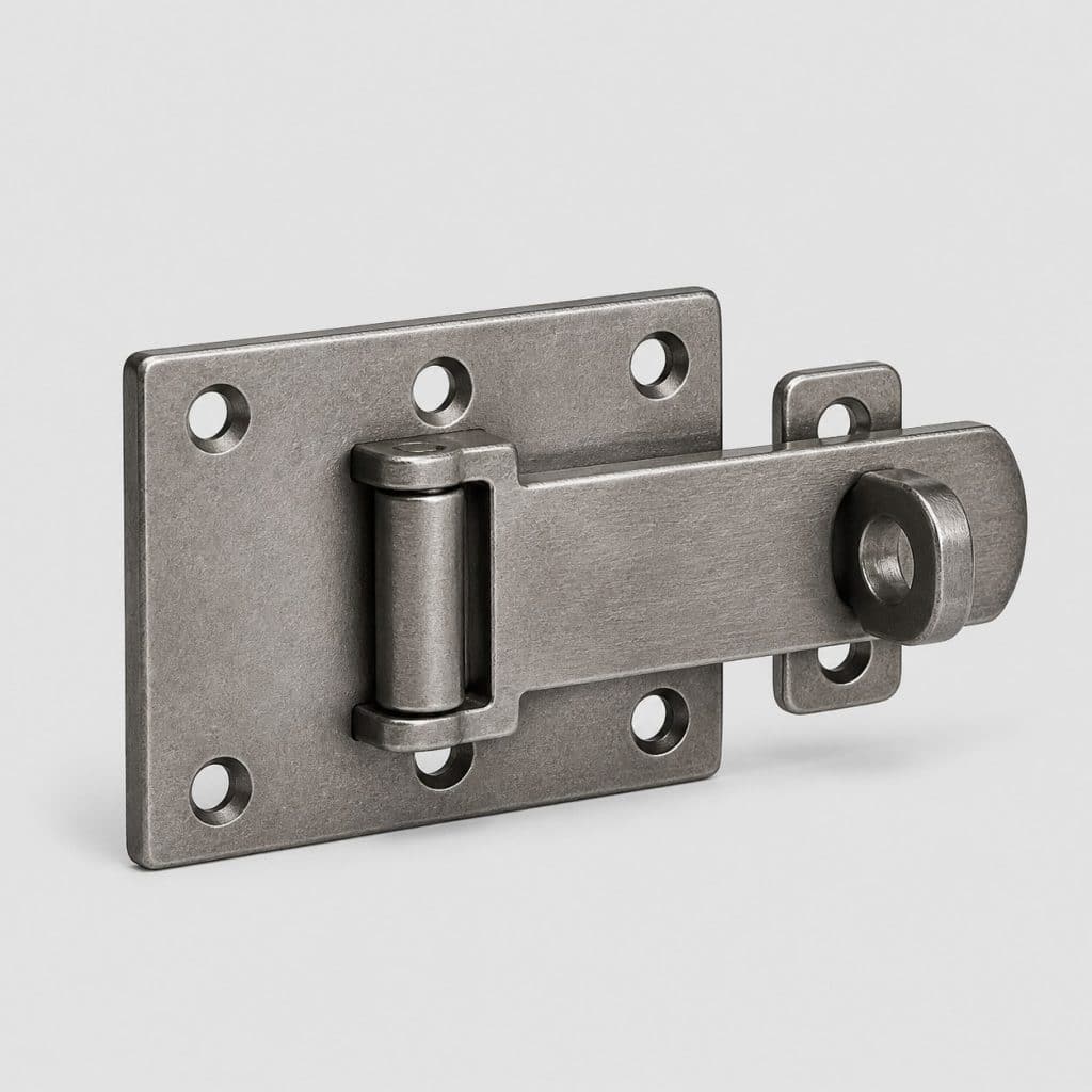 Moraillon porte-cadenas en acier massif à large platine sur fond clair